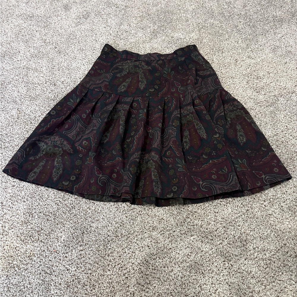 Vintage 90s Paisley A-Line Skirt in Burgundy and Black